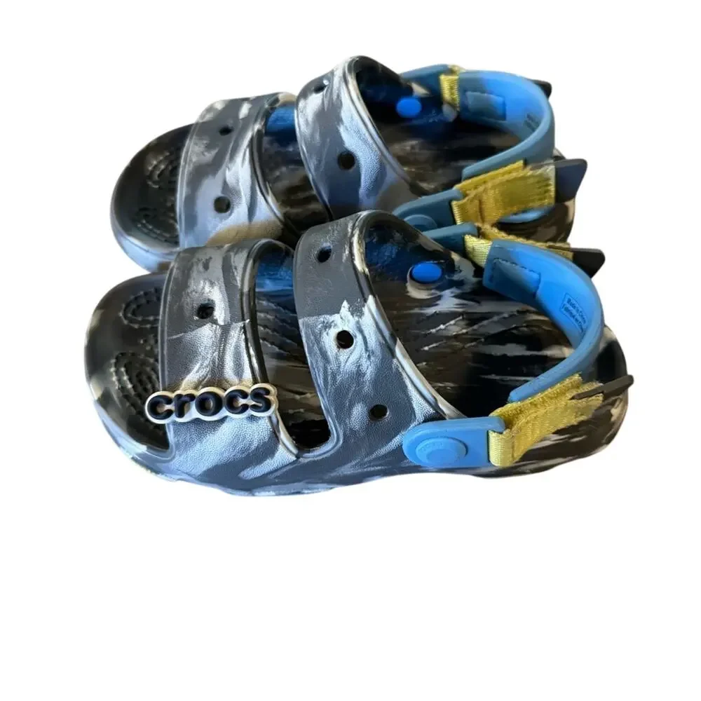 Crocs Kids Gray Blue Double Strap Slip On Sandals Toddler Size 11 Shoes